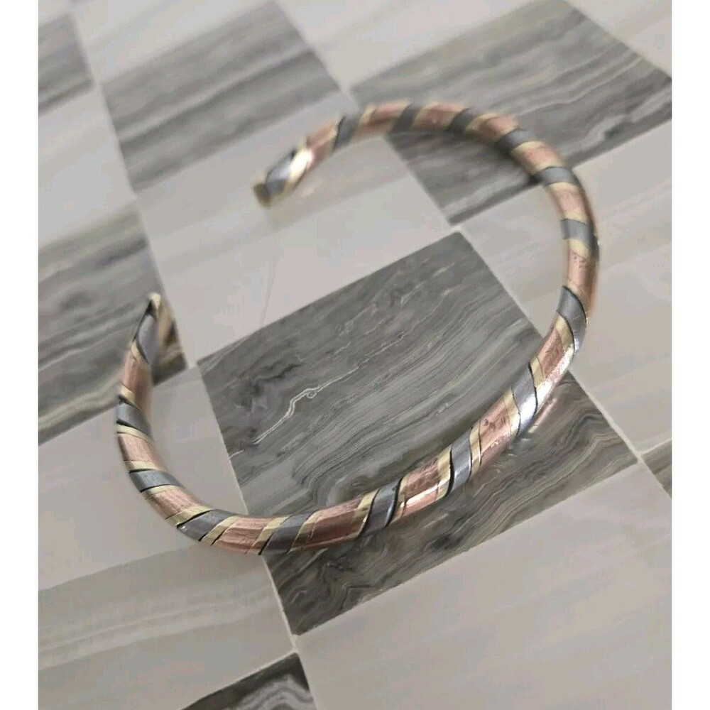 Vintage Mens / XL Womens Candy Cane Striped Copper Brass Cuff Bangle Bracelet